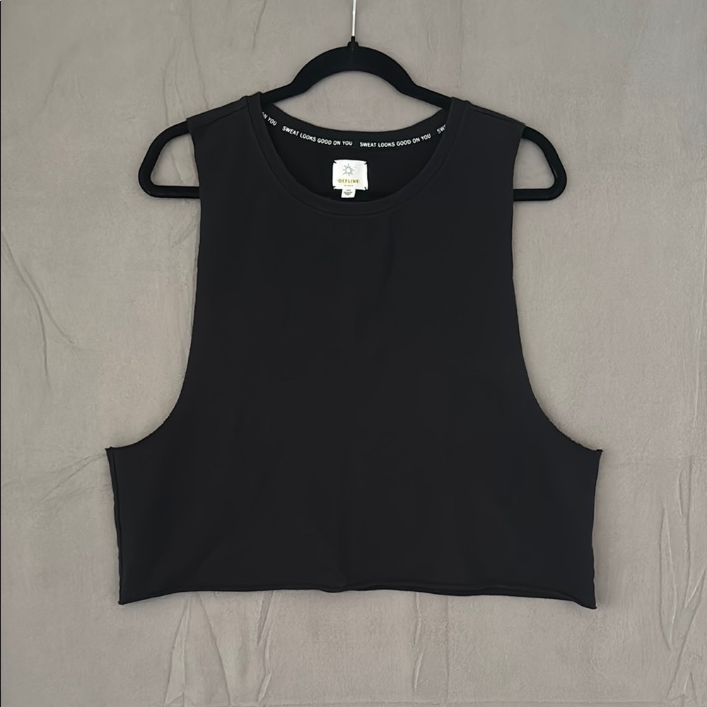 Aerie Black Cut Out Crop Muscle Tee
